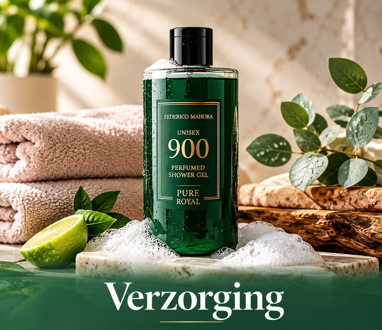 Luxe groene douchegel in spa setting e1791742797125